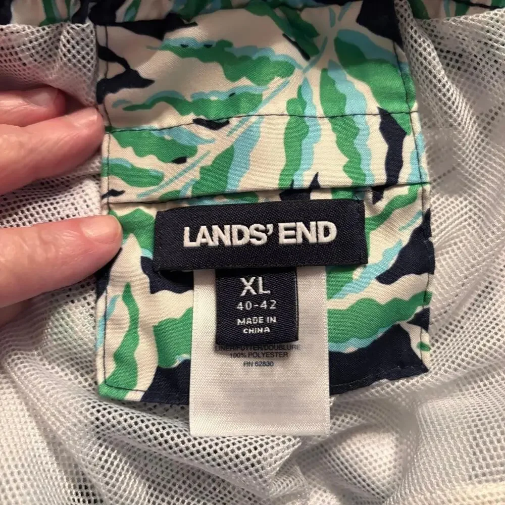 Lands' End Swim Trunks Mens Size‎ XL 40-42 Navy & Green Palm Leaves